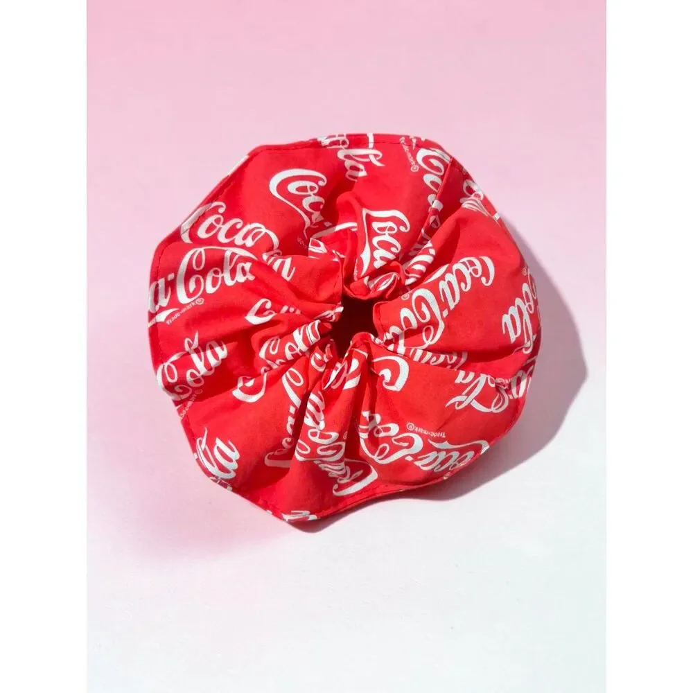 Handmade Oversized Coca-Cola Hair Scrunchie- Red White Logo 100% Cotton 7